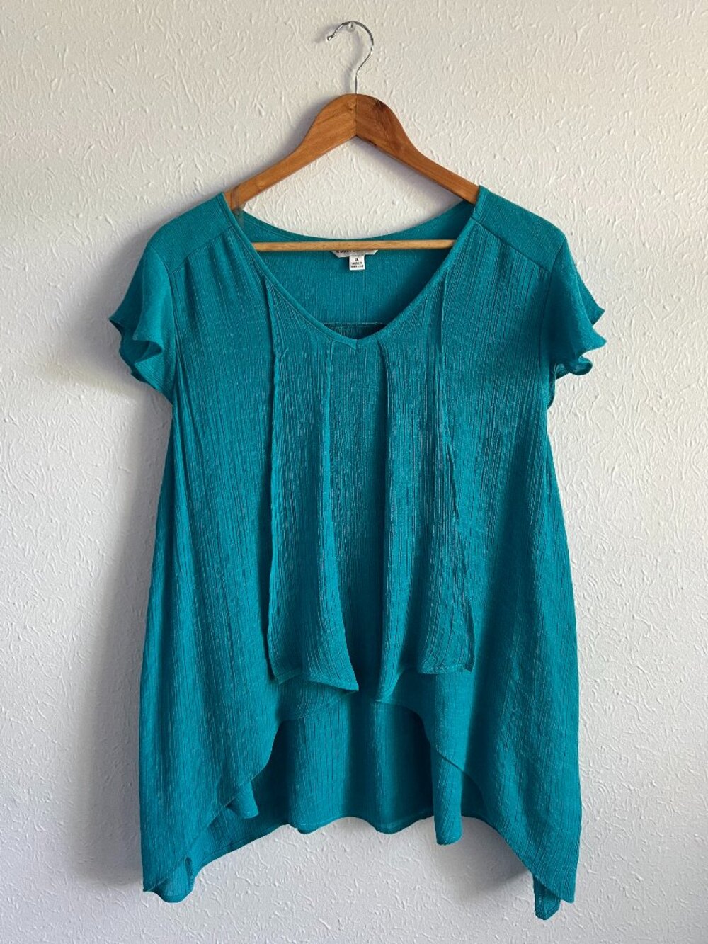 Womens Counterparts Teal Blouse Ruffle Flutter Tunic Summer Top Size XL